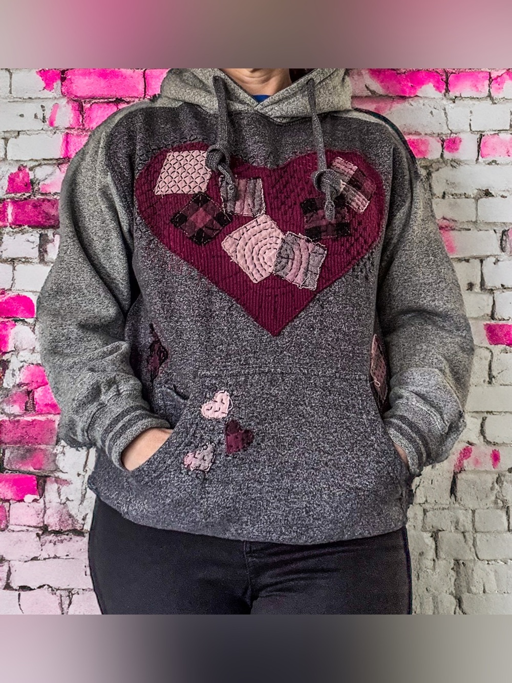Upcycled PEI Hoodie | One of a Kind Heart Appliqué | Sour Sunflower